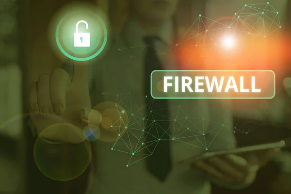 Text sign showing Firewall. Business photo text protect network or system from unauthorized access with firewall