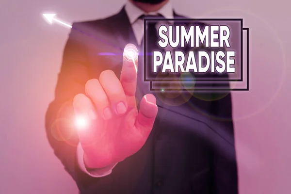 Handwriting Text Summer Paradise Conceptual Photo Spending Vacation Ideal Idyllic — Stock Photo, Image
