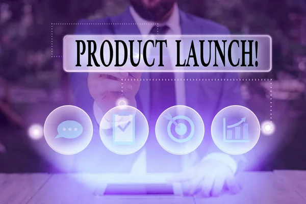 Text sign showing Product Launch. Business photo text process to introduce new product for sale for the first time