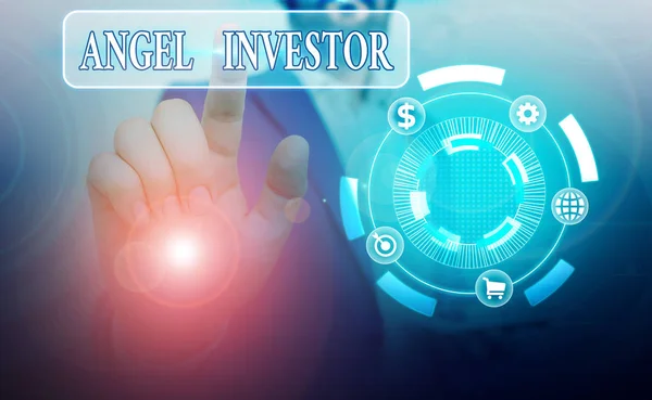 Escrita Mão Conceitual Mostrando Angel Investor Conceito Que Significa Alto — Fotografia de Stock