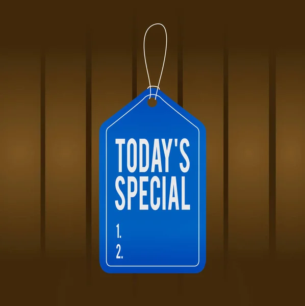 Writing note showing Today Special. Business concept for a day that filled with surprising events Unordinary day Empty tag colorful background label rectangle attach string