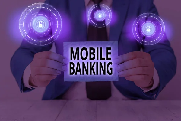 Koncepcionális Kézírás Mobil Banking Felirattal Fogalom Mobileszköz Használata Online Banki — Stock Fotó