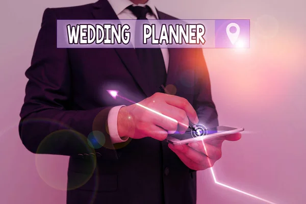 给婚礼策划人写便条规划和组织婚礼的职业人士的商业概念 — 图库照片