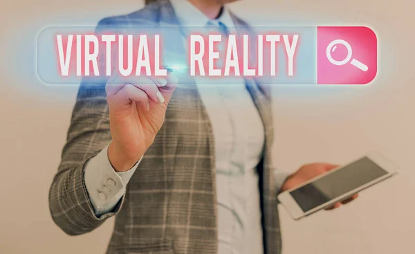 Escritura Mano Texto Realidad Virtual Foto Conceptual Entorno Artificial Que —  Fotos de Stock