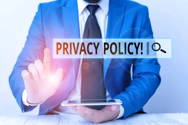 Sinal Texto Mostrando Política Privacidade Foto Negócios Mostrando Declaração Documento — Fotografia de Stock