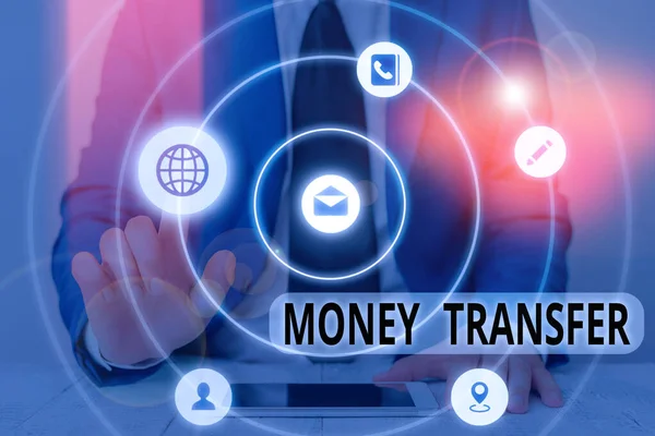 Conceptual hand writing showing Money Transfer. Concept meaning The act of transferring money from one place to another place