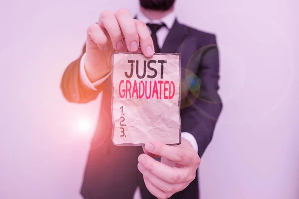 Text Sign Showing Just Graduated Business Photo Showcasing Demonstrating Who — 스톡 사진