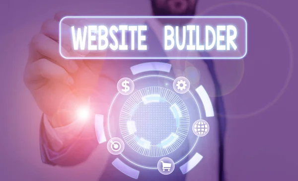 Σύμβολο Κειμένου Που Δείχνει Website Builder Κατασκευή Κειμένου Επαγγελματικών Φωτογραφιών — Φωτογραφία Αρχείου