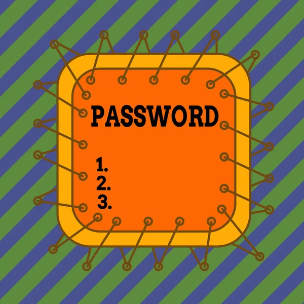 パスワードを示すテキスト記号 ビジネス写真テキスト秘密の単語フレーズは 場所やネットワークへの入場を得るために使用する必要があります非対称不均一な形状のフォーマットパターンオブジェクトの概要多色設計 — ストック写真