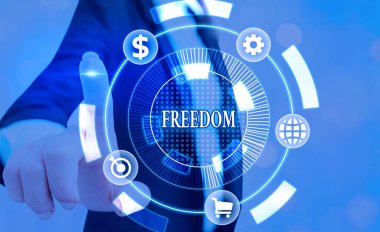 Writing note showing Freedom. Business photo showcasing liberty rather than in confinement or under physical restraint.