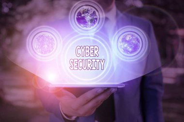 Conceptual hand writing showing Cyber Security. Business photo text protection of internetconnected systems from cyberattacks Elements of this image furnished by NASA.