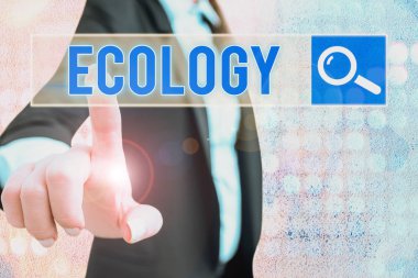 Ekoloji 'yi gösteren mesaj işareti. Bilimsel İlişki Organizmalarının Kavramsal Fotoğraf Bölümü Bilimsel Çalışmalar.