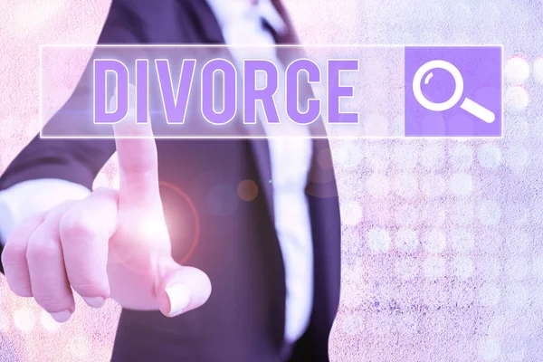 表明离婚的文字标志。在法律上解除婚姻关系分居破裂不同意. — 图库照片
