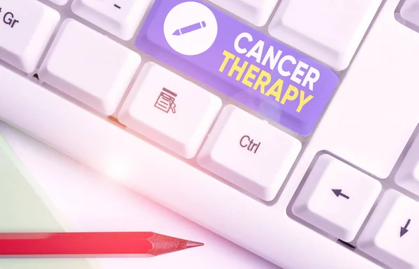 Conceptual hand writing showing Cancer Therapy. Business photo showcasing treatment of cancer in a patient often with surgery. — Stock Photo, Image
