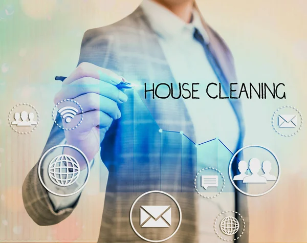 Text sign showing House Cleaning. Conceptual photo the action or process of cleaning the inside of house or flat. — Stock Photo, Image