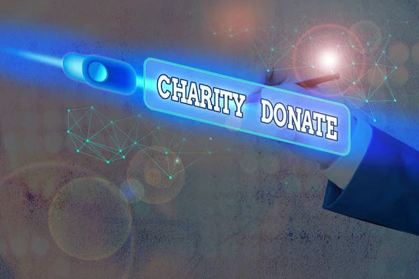 Signo de texto mostrando Caridad Donar. Regalo de foto conceptual hecho por un individuo a una organización sin fines de lucro . —  Fotos de Stock