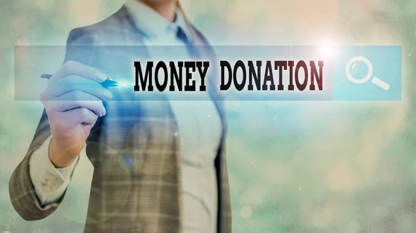 Signo de texto que muestra la donación de dinero. Foto conceptual algo que alguien da a una caridad u otra . —  Fotos de Stock