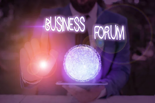 Text sign showing Business Forum. Conceptual photo place in which showing exchange ideas and discuss issues Elements of this image furnished by NASA.