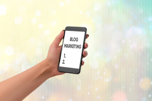 Writing note showing Blog Marketing. Business photo showcasing any process that publicises or advertises a website via blog.
