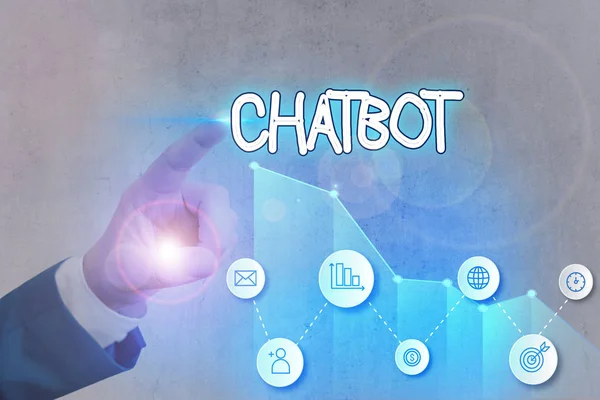 Un biglietto che mostra Chatbot. Foto aziendale in mostra una sorta di programma per computer che simula la conversazione umana . — Foto Stock