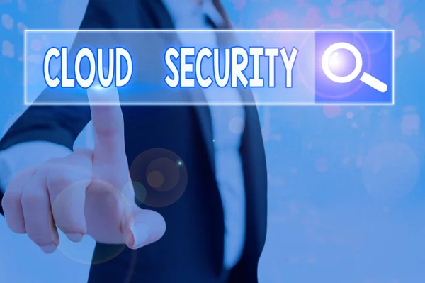 Tekst tegn, der viser Cloud Security. Konceptuel fotobeskyttelse af data, der er gemt online mod tyveri og sletning . - Stock-foto