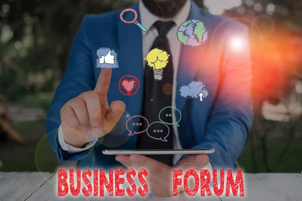 Word writing text Business Forum. Business concept for place in which showing exchange ideas and discuss issues.