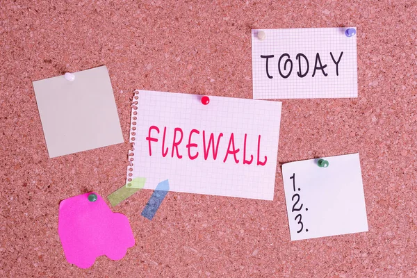 Word writing text Firewall. Business concept for protect network or system from unauthorized access with firewall Corkboard color size paper pin thumbtack tack sheet billboard notice board.
