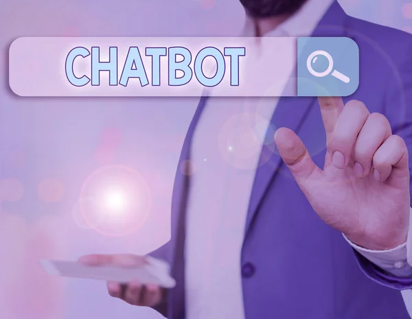 Escribiendo nota que muestra Chatbot. Foto de negocios mostrando un tipo de programa informático que simula la conversación humana . — Foto de Stock