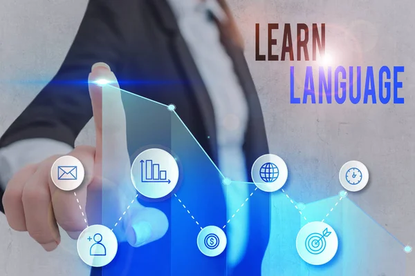 Woordschrijvende tekst Taal leren. Bedrijfsconcept voor het vermogen om in de tweede of vreemde taal te communiceren. — Stockfoto