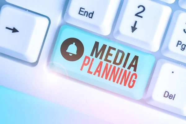 Text sign showing Media Planning. Conceptual photo the process of identifying and selecting media outlets.