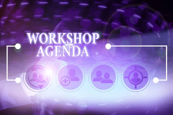 Writing note showing Workshop Agenda. Business photo showcasing helps you to ensure that your workshop stays on schedule.