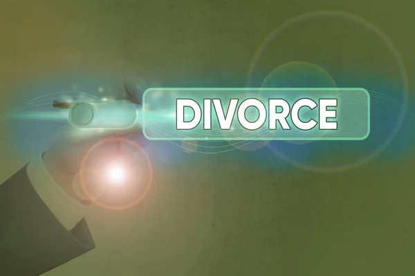 概念性的手写文字显示离婚。商业照片展示婚姻分离破裂分歧的法律解散. — 图库照片