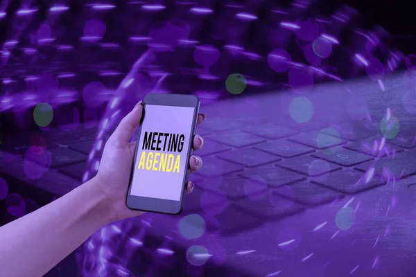 Text sign showing Meeting Agenda. Conceptual photo list of items that participants to accomplish at a meeting.