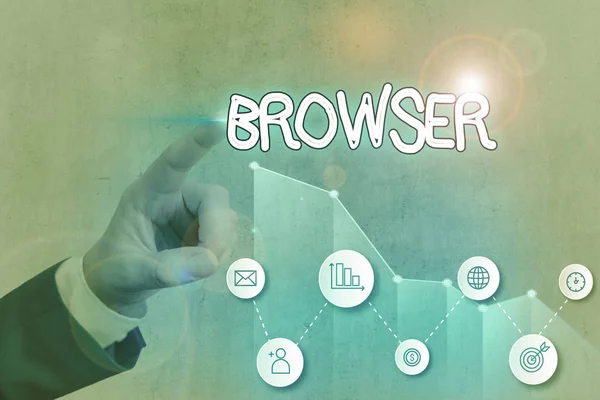 Schreibnotiz mit Browser. Business-Foto präsentiert Computerprogramm grafische Benutzeroberfläche Anzeige von HTML-Dateien. — Stockfoto