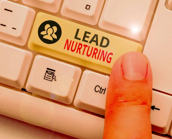 Conceptual hand writing showing Lead Nurturing. Business photo showcasing method of building a relationship with potential customers. — Stock Photo, Image