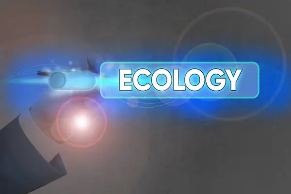 Conceptual hand writing showing Ecology. Business photo showcasing Branch of science relation organisms environment Scientific study. — Stock Photo, Image