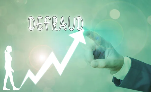 Tulisan kata "Defraud". Konsep bisnis untuk mengelabui atau menipu seseorang atau sesuatu untuk mendapatkan uang . — Stok Foto