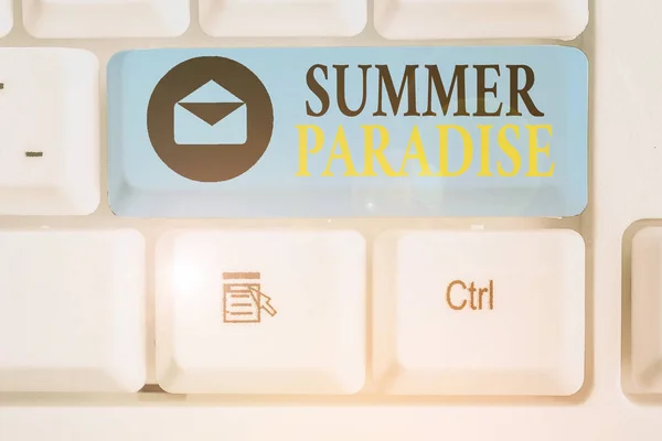 Conceptual hand writing showing Summer Paradise. Business photo showcasing Spending vacation in the an ideal or idyllic place or state. — Stock Photo, Image