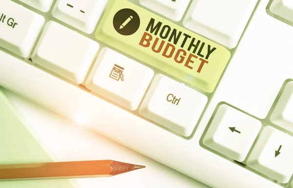 A havi költségvetést bemutató írásbeli feljegyzés. Üzleti fotó bemutatása összefoglaló tervezett költségek egy hónapos időszakra. — Stock Fotó