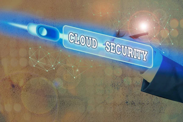 Sinal de texto mostrando Cloud Security. Proteção fotográfica conceitual dos dados armazenados on-line contra roubo e exclusão . — Fotografia de Stock