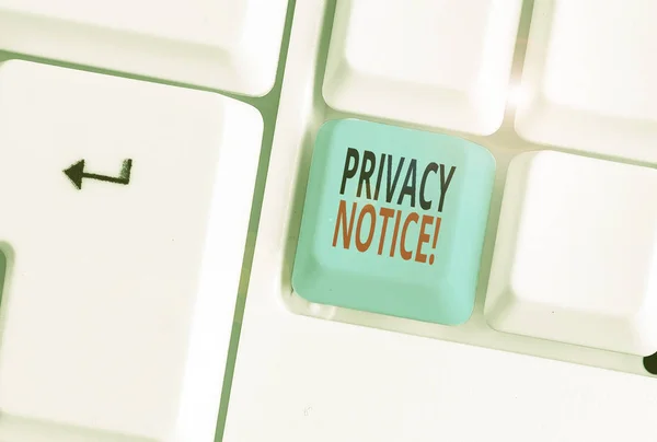 プライバシー通知を示すメモを書く。顧客または顧客を保護するための法的要件を満たすビジネス写真. — ストック写真