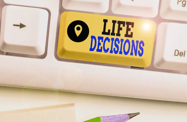 Writing note showing Life Decisions. Business photo showcasing an important decision which you make about your life.