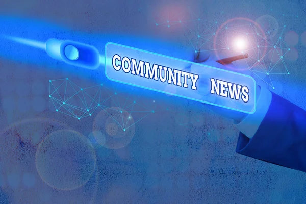 Text sign showing Community News. Conceptual photo news coverage that typically focuses on city neighborhoods. — Stock Photo, Image