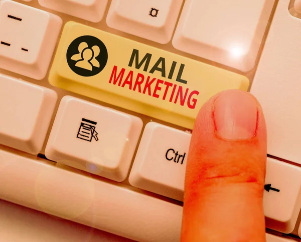 Conceptual hand writing showing Mail Marketing. Business photo showcasing act of sending a commercial message to a group of showing. — 图库照片