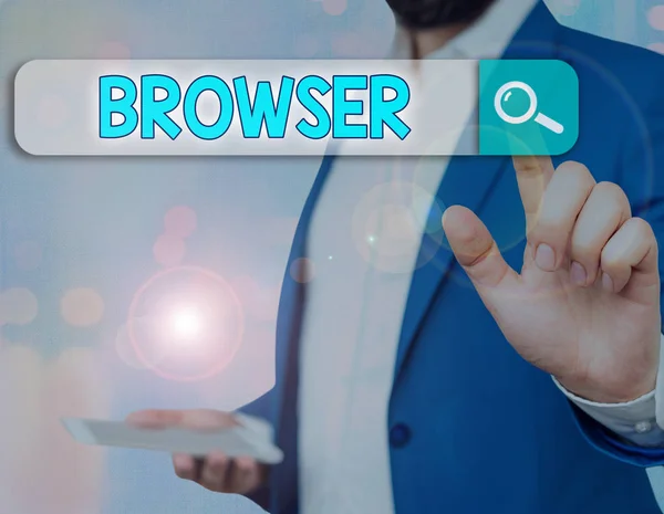 Schreibnotiz mit Browser. Business-Foto präsentiert Computerprogramm grafische Benutzeroberfläche Anzeige von HTML-Dateien. — Stockfoto