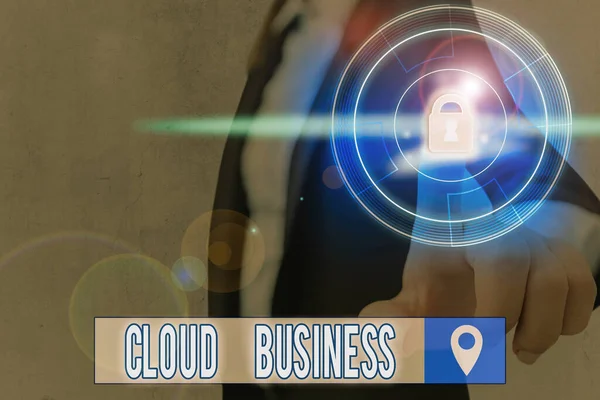Znak tekstowy pokazujący Cloud Business. Koncepcyjne przetwarzanie zdjęć, które opiera się na wspólnych zasobach obliczeniowych. — Zdjęcie stockowe