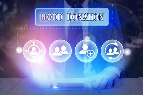 书写文字献血。采集、检测和储存全血过程的商业概念. — 图库照片