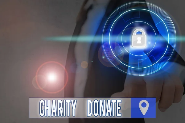 Tekstskilt som viser Charity Donate. Begrepsbildegave fra en person til en ideell organisasjon . – stockfoto