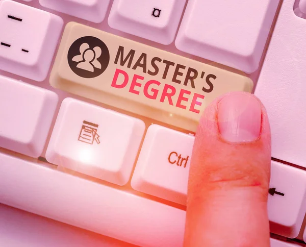 Conceptual hand writing showing Master S Degree. Business photo showcasing degree that is given to a student by a college or university. — Stock Photo, Image