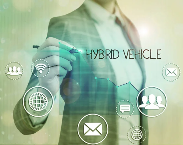 Text sign showing Hybrid Vehicle. Conceptual photo automobile that uses more than one means of propulsion.